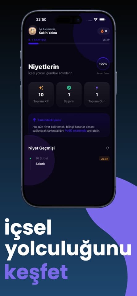 Nepenthe: Niyet ve ilerleme ekranı